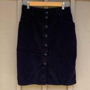 Eddie Bauer Vintage Black Corduroy Button Skirt